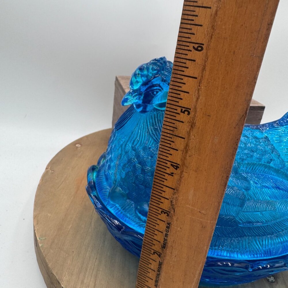 RARE COLOR Vintage LE Smith Horizon Blue Glass Hen On A Nest 6" Blue teal aqua M - Picture 12 of 13